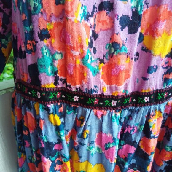 Anthro Tiered Puff Sleeve Cottagecore Prairie Boho Floral Midi Dress - Picture 7 of 9